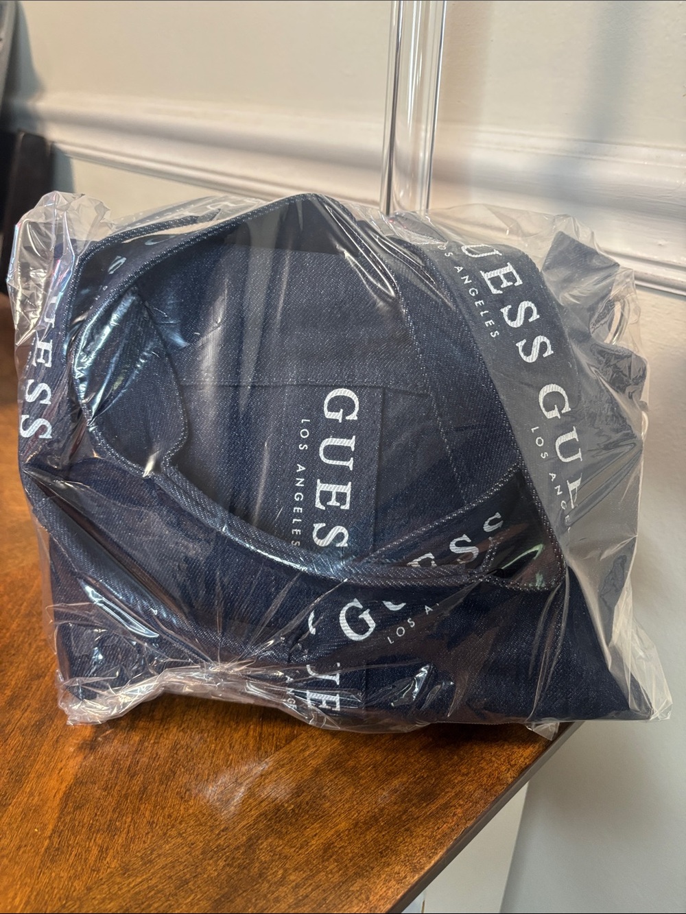 Guess Navy Denim Oversized Tote with White Logo Strap (NEW) - Picture 10 of 10